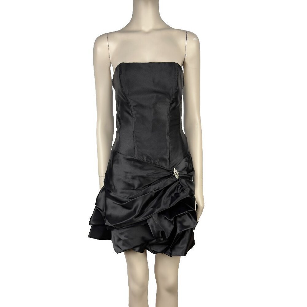 JESSICA MCCLINTOCK GUNNE SAX Puffy Waist 80s Strapless Satin Mini Black Dress  5